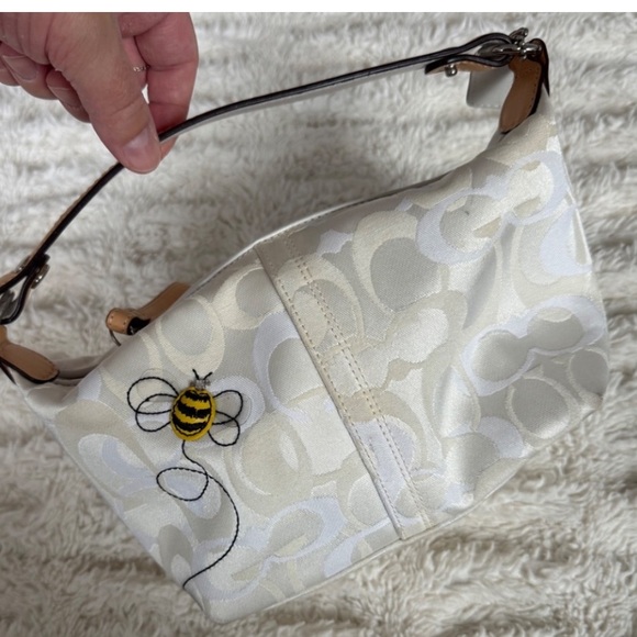 Coach Limited Edition Signature Optic White Cream Monogram Bumble Bee Mini Hobo - Picture 2 of 7